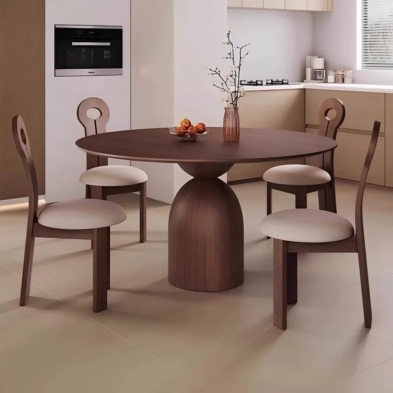 Marino Round Dining Table - Mid-Century Style Pedestal Table in Walnut Wood for Small Spaces - Image 2