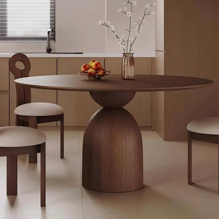 Marino Round Dining Table - Mid-Century Style Pedestal Table in Walnut Wood for Small Spaces - Image 3